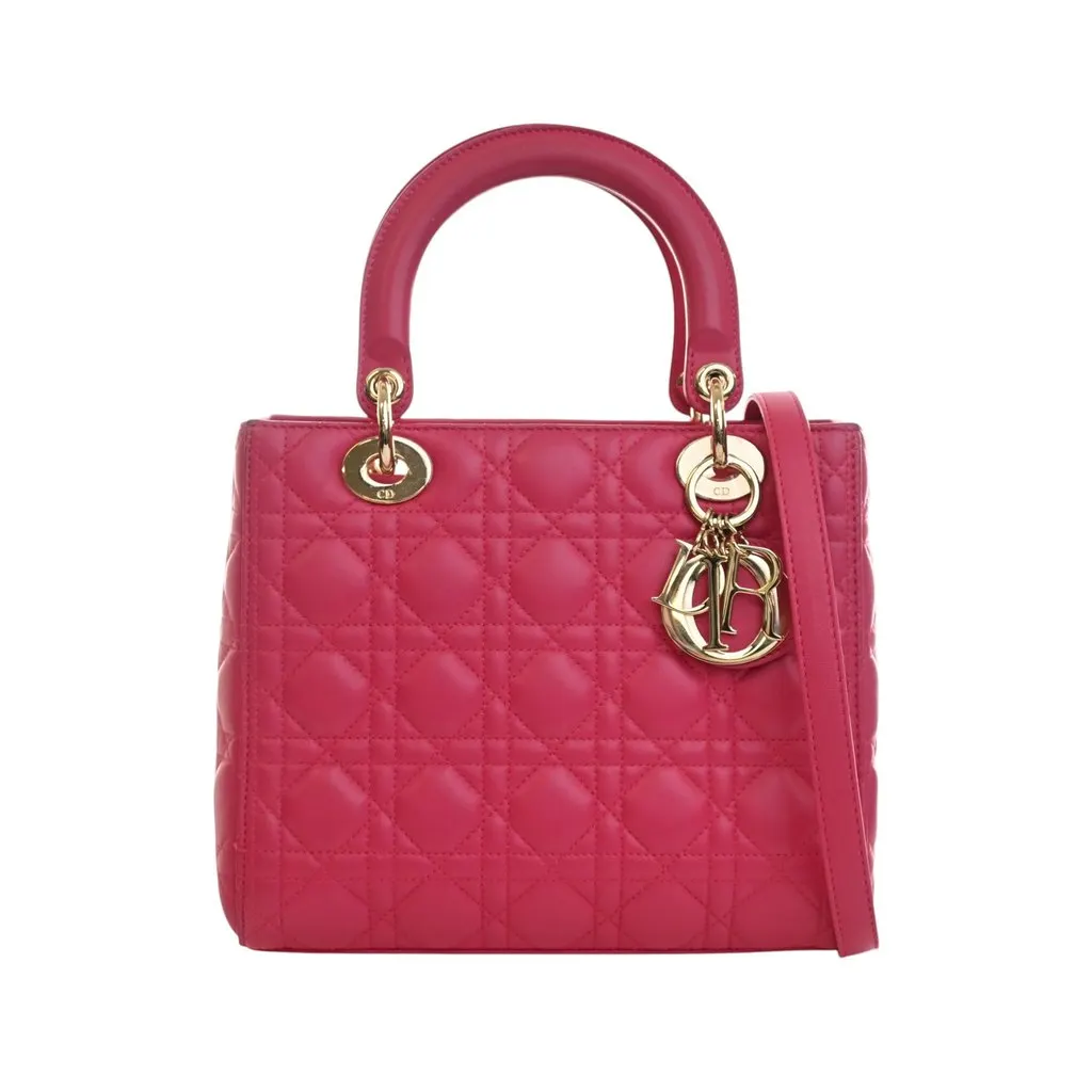 Dior Medium Lambskin Cannage Lady Dior Pink Leather Very good - Front View