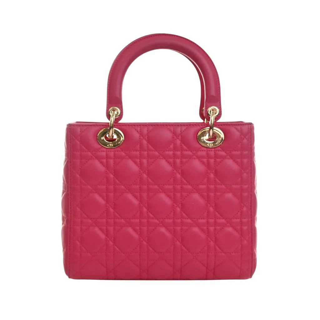 Dior Medium Lambskin Cannage Lady Dior Pink Leather Very good - Back View