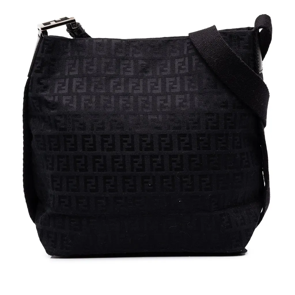 Fendi Small Zucchino Canvas Crossbody Black Canvas Good - Front View