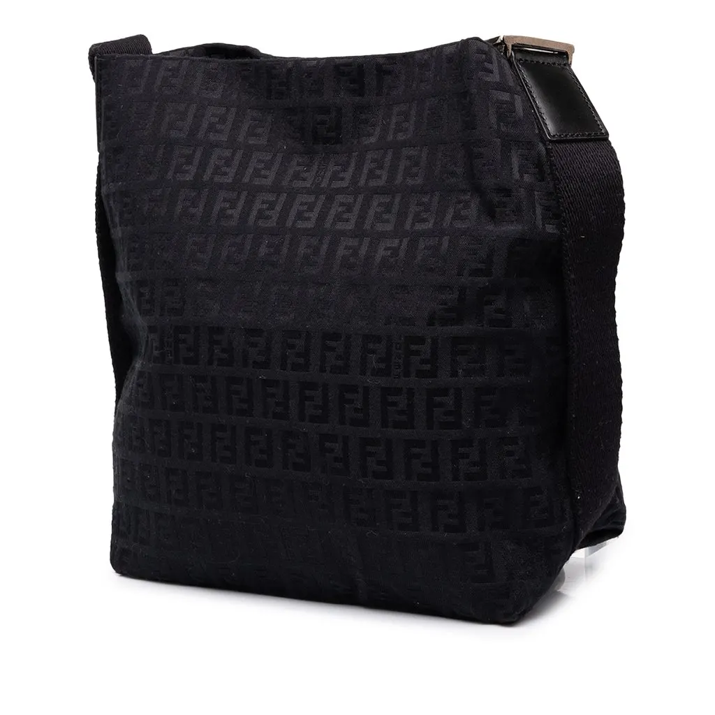 Fendi Small Zucchino Canvas Crossbody Black Canvas Good - Back View