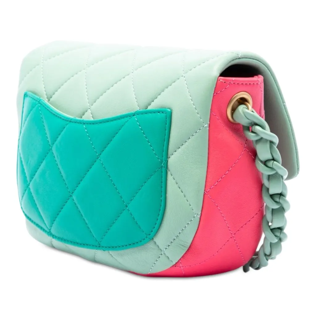 Chanel Mini Tricolor Lambskin Lacquered Chain Flap Green Leather Very good - Back View