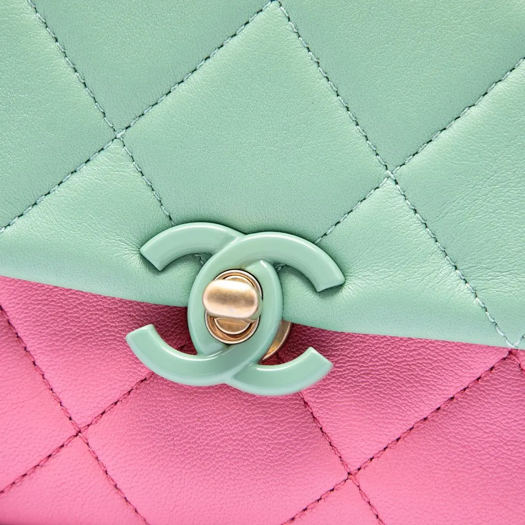 Chanel Mini Tricolor Lambskin Lacquered Chain Flap Green Leather Very good - Box View