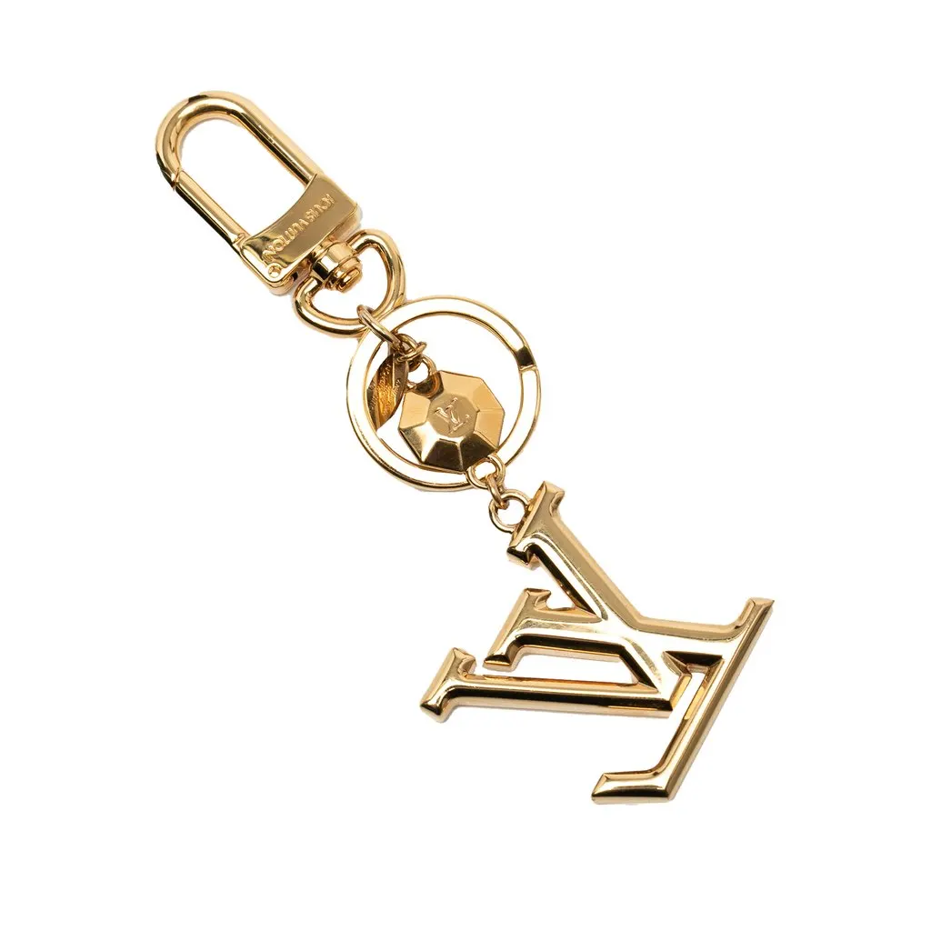 Louis Vuitton Gold Plated LV Facettes Bag Charm and Key Holder Gold Metal Very good - Back View