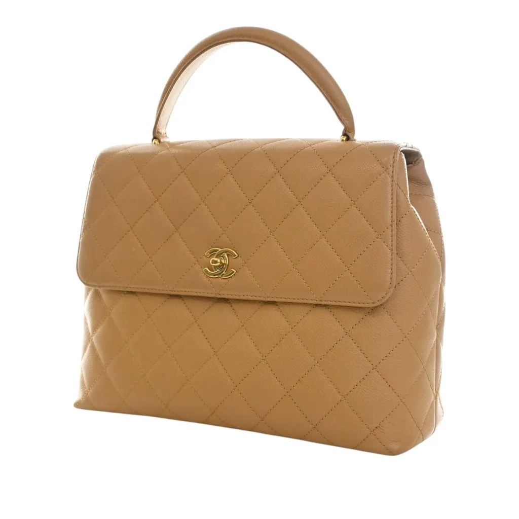 Chanel CC Quilted Caviar Kelly Top Handle Bag Beige Leather Very good - Inside View