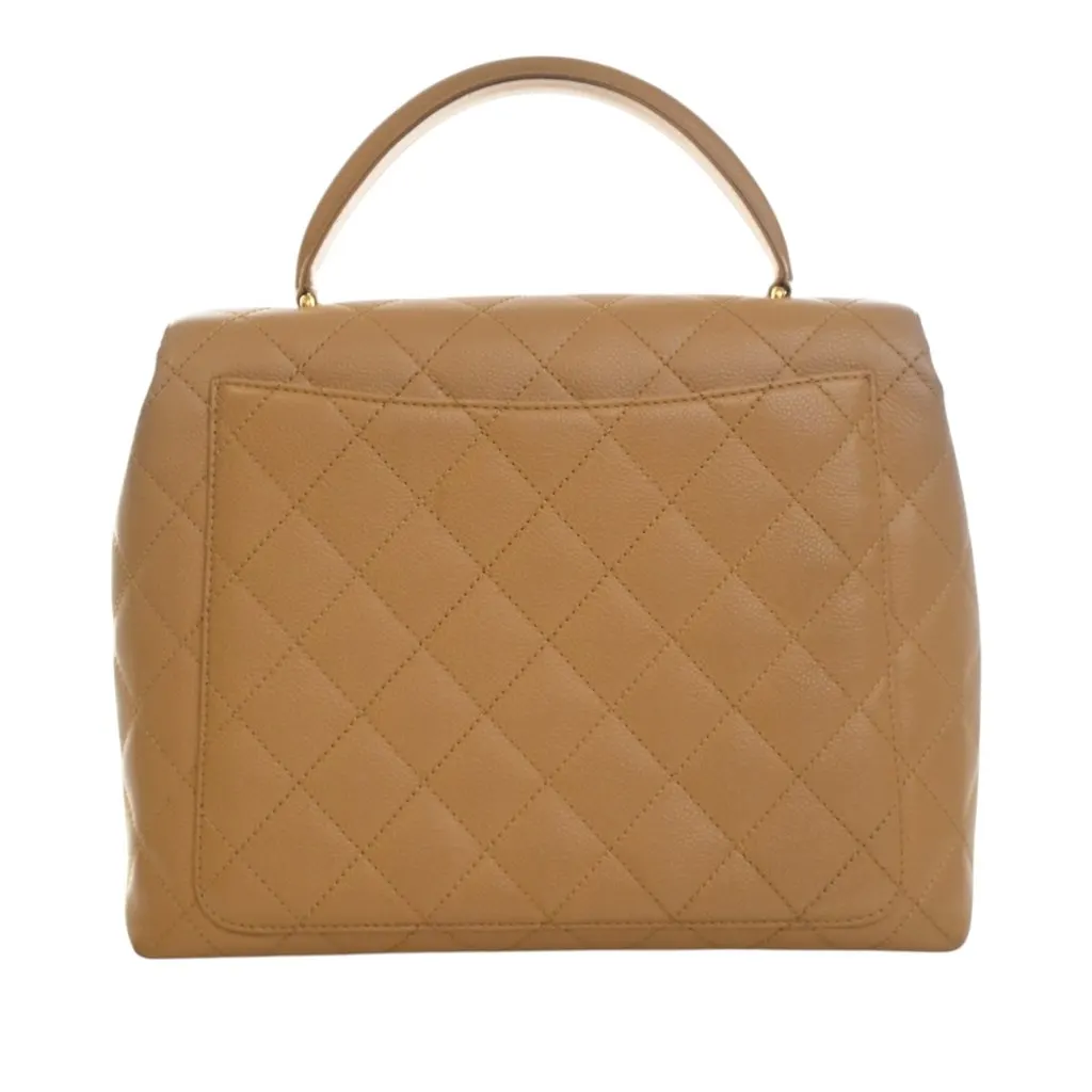 Chanel CC Quilted Caviar Kelly Top Handle Bag Beige Leather Very good - Model View