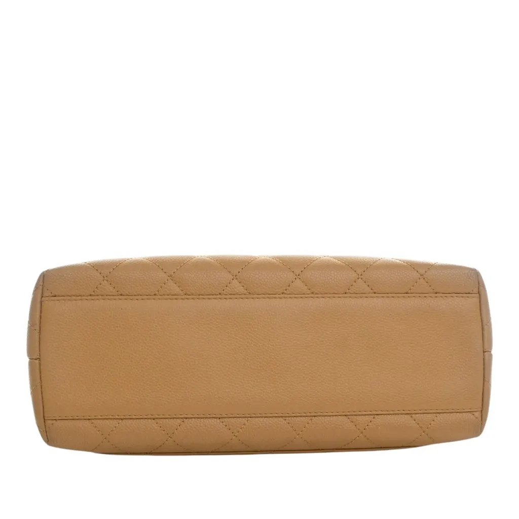 Chanel CC Quilted Caviar Kelly Top Handle Bag Beige Leather Very good - Box View