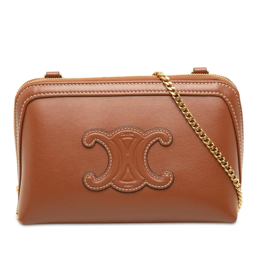 Celine Smooth Calfskin Cuir Triomphe Clutch on Chain Brown Leather Very good - Front View