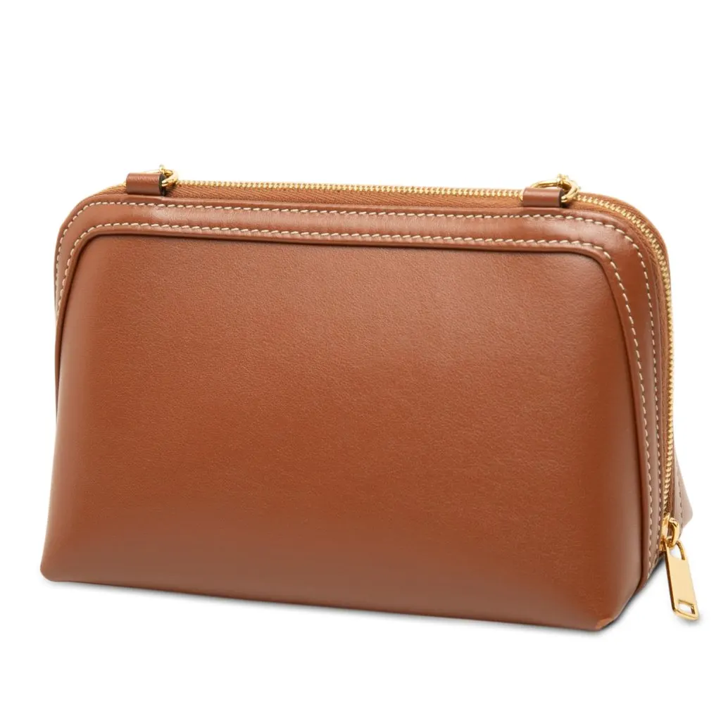 Celine Smooth Calfskin Cuir Triomphe Clutch on Chain Brown Leather Very good - Back View