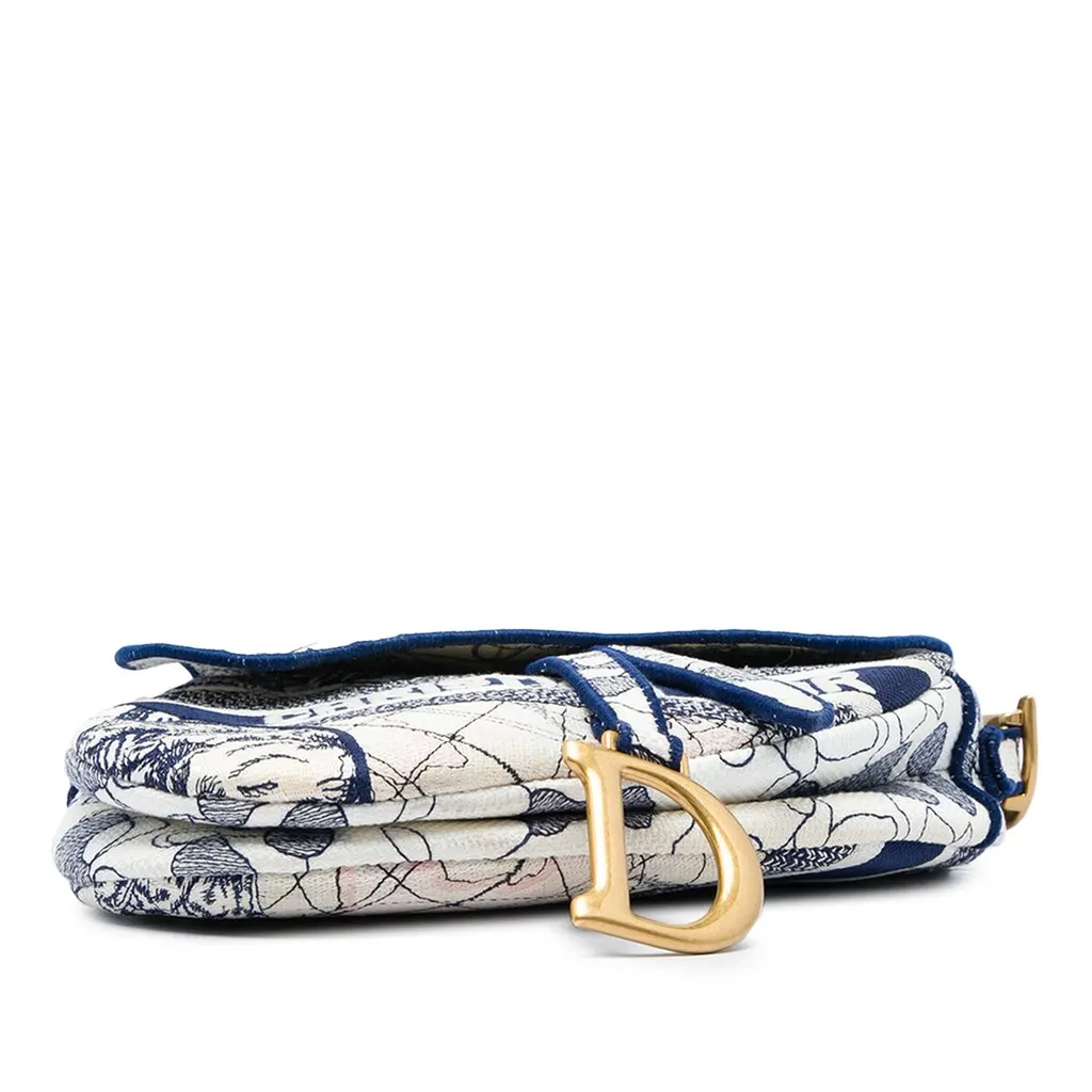 Dior Canvas Embroidered Around the World Saddle Bag Blue Canvas Good - Inside View