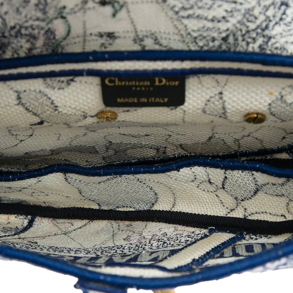 Dior Canvas Embroidered Around the World Saddle Bag Blue Canvas Good - Model View