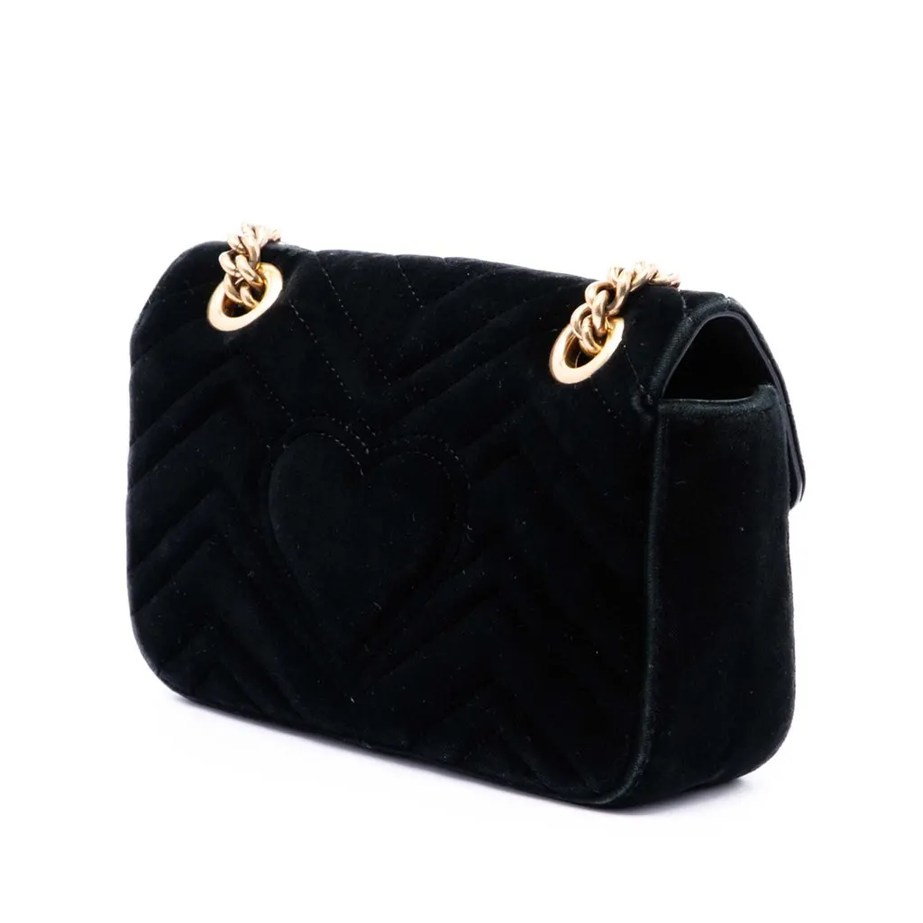 Gucci Small GG Marmont Matelasse Velvet Shoulder Bag Black Very good - Back View