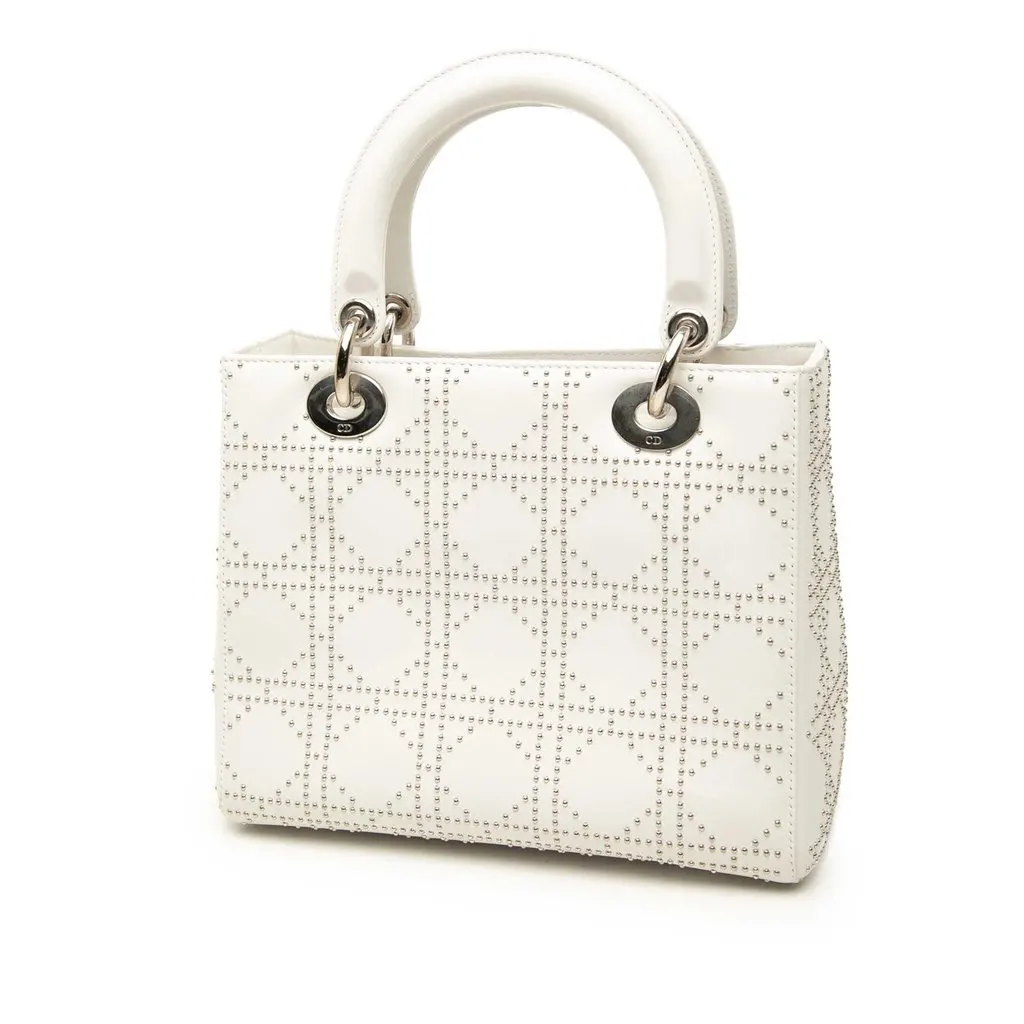 Dior Medium Calfskin Studded Lady Dior White Leather Very good - Back View