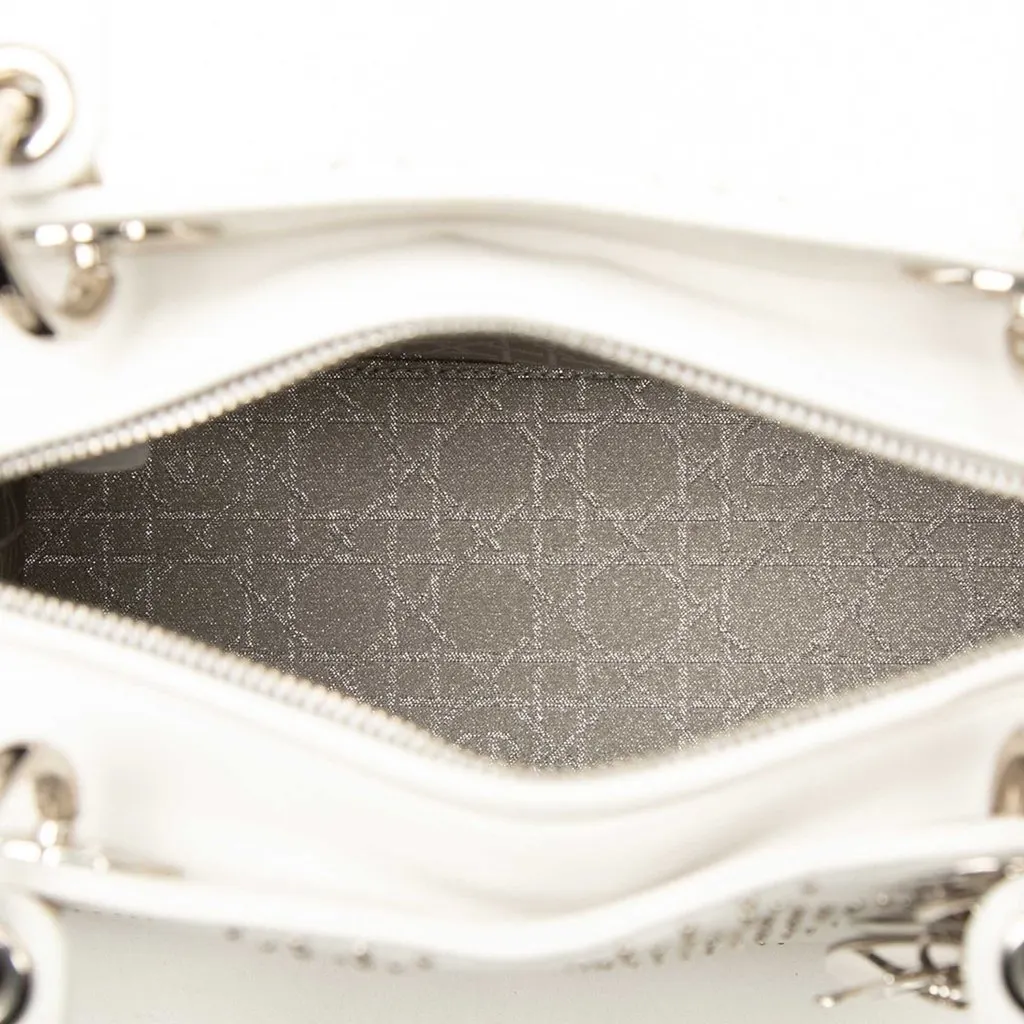 Dior Medium Calfskin Studded Lady Dior White Leather Very good - Model View