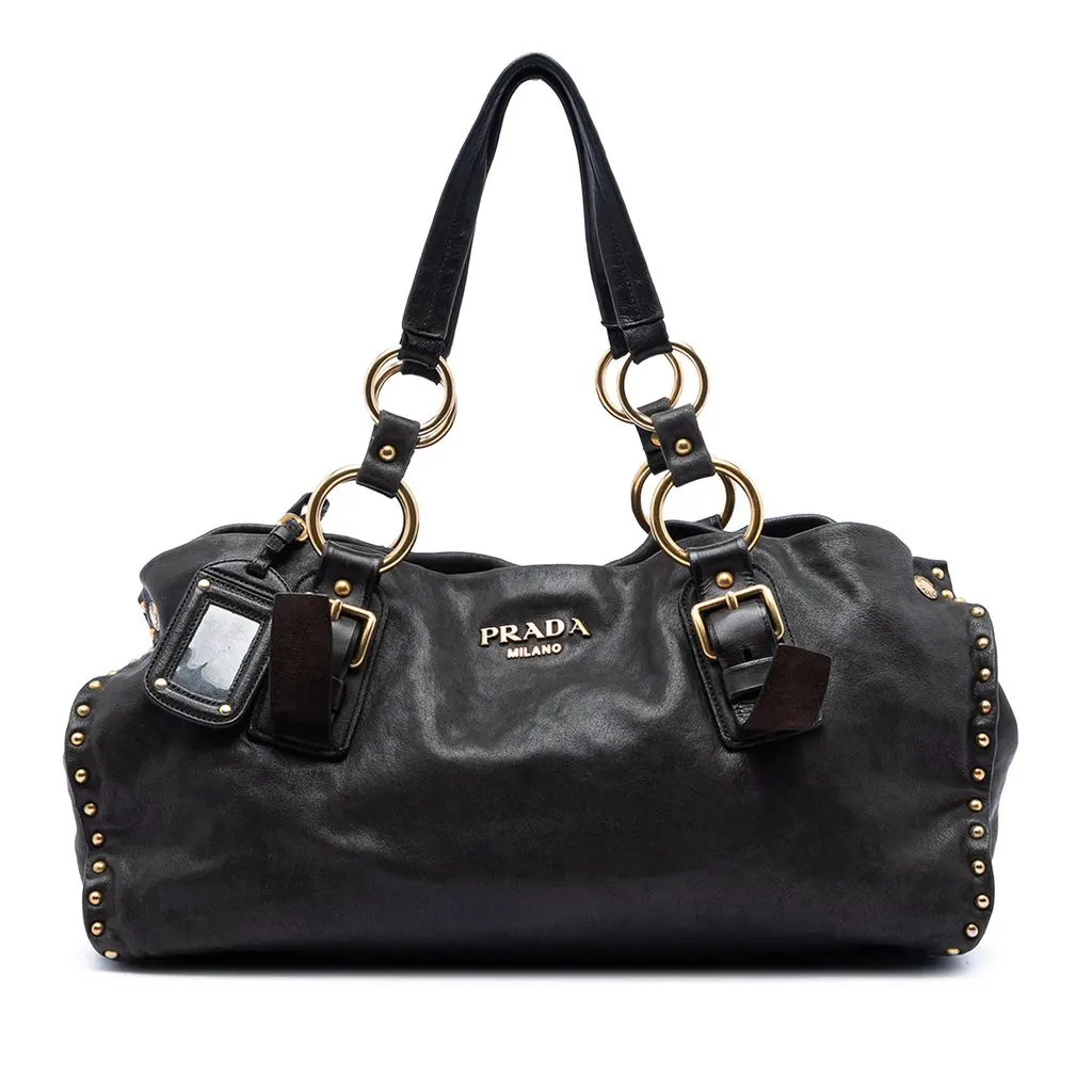 Prada Studded Nappa Aviator Shopping Tote Black Leather Very good - Front View
