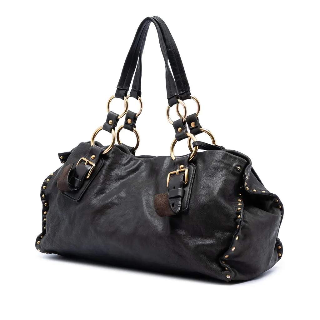 Prada Studded Nappa Aviator Shopping Tote Black Leather Very good - Back View