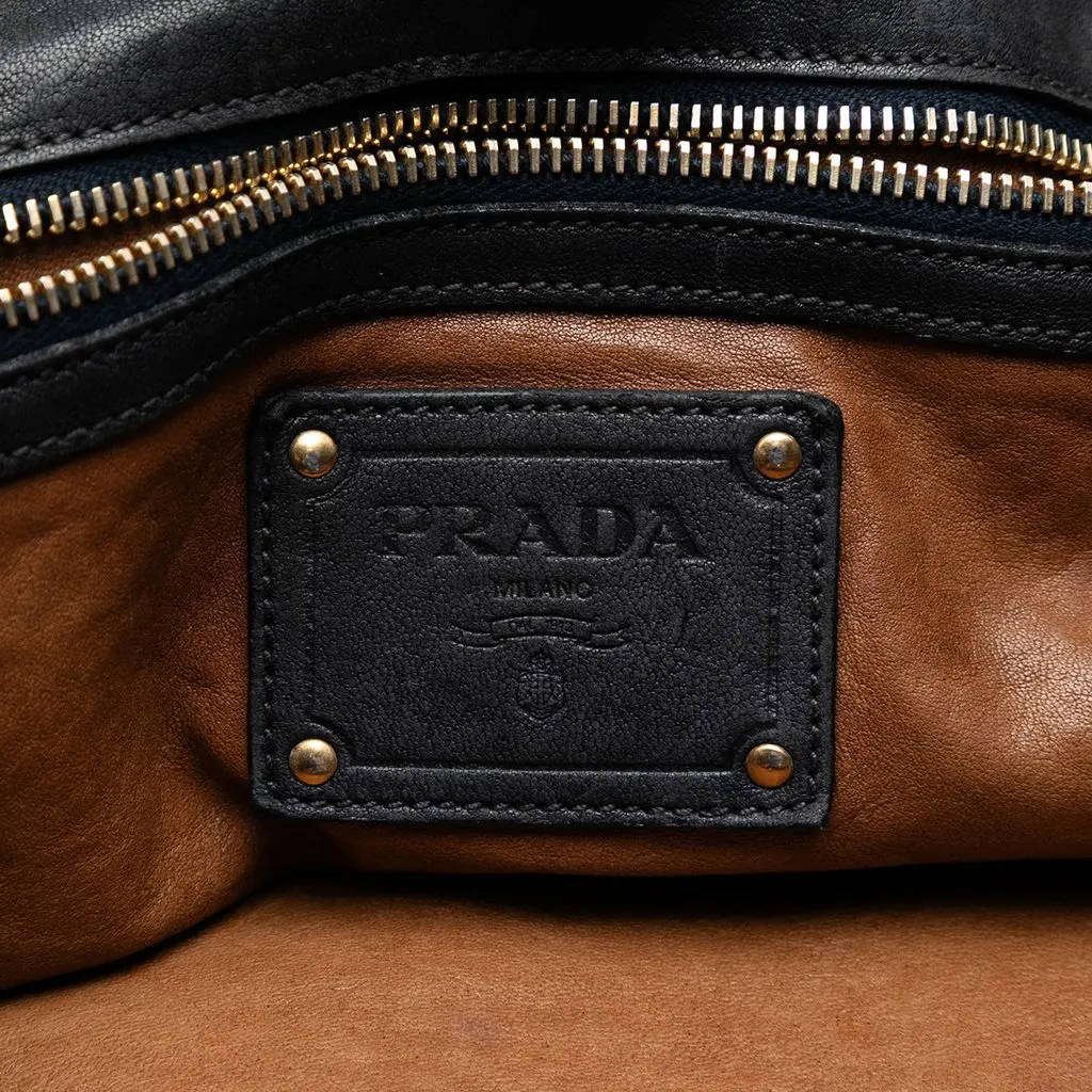 Prada Studded Nappa Aviator Shopping Tote Black Leather Very good - Box View