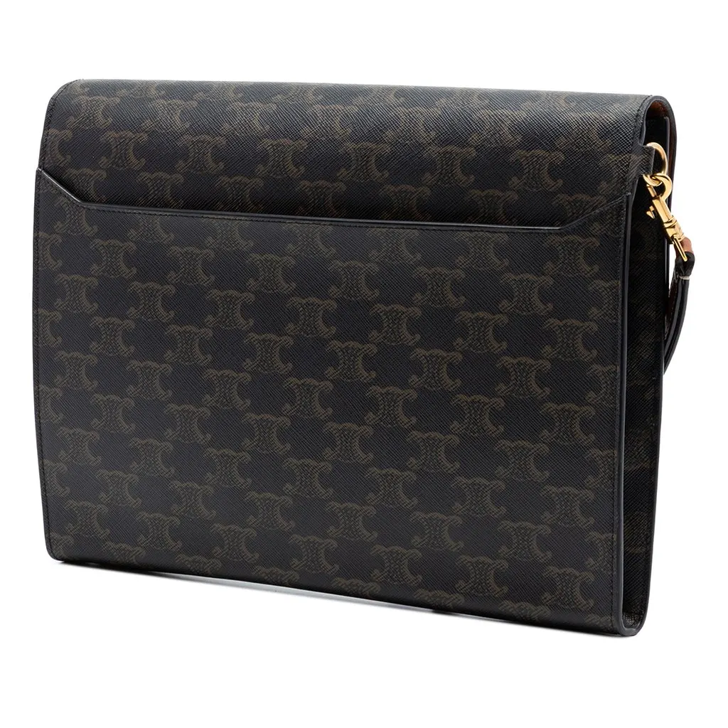 Celine Triomphe Coated Canvas Wristlet Flap Pouch Brown Very good - Back View