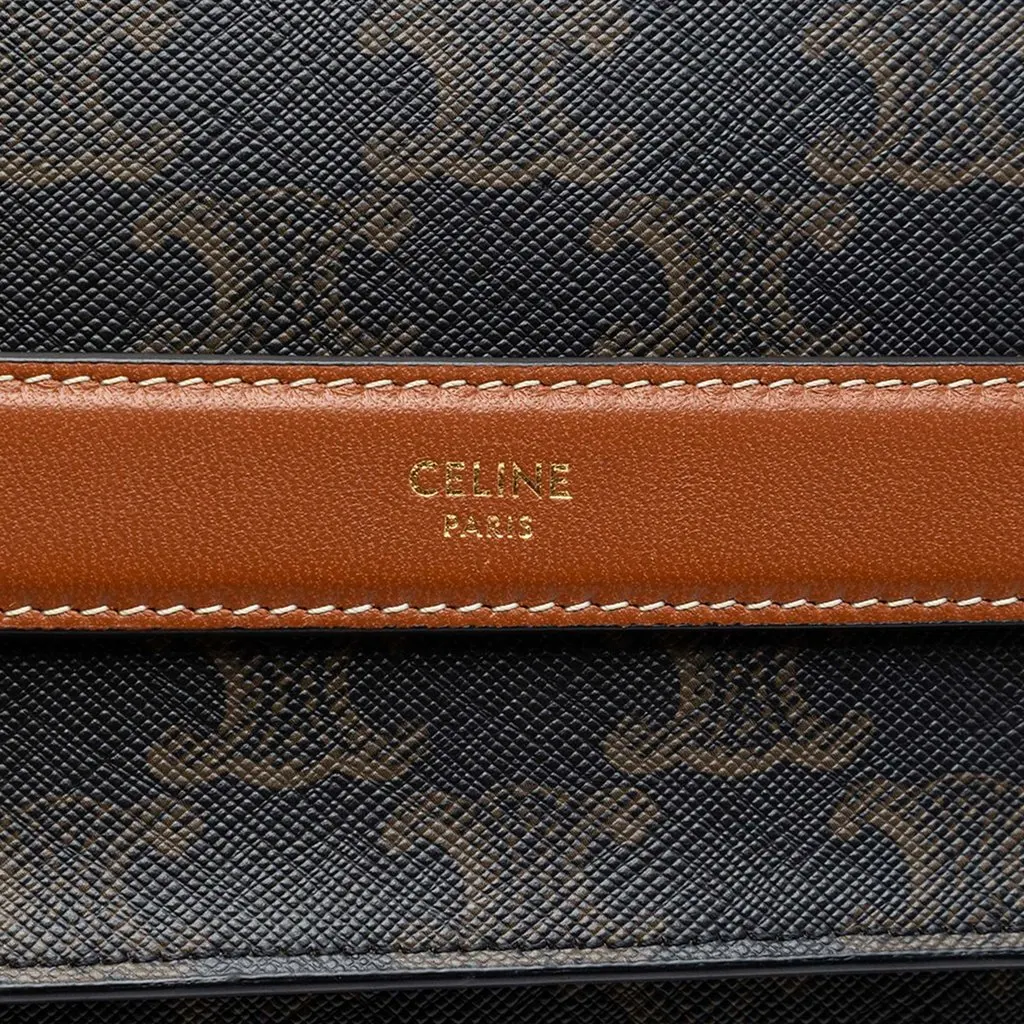 Celine Triomphe Coated Canvas Wristlet Flap Pouch Brown Very good - Box View