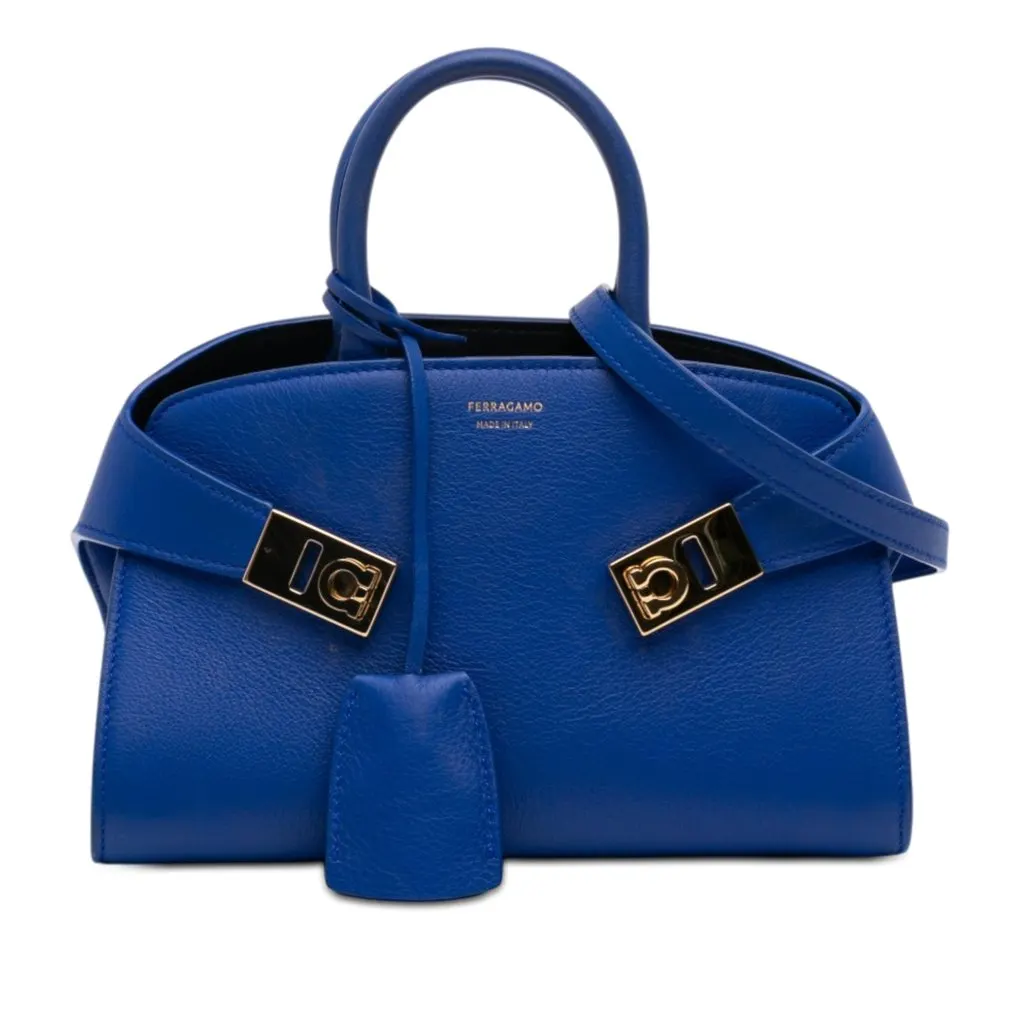 Salvatore Ferragamo Calfskin Hug Handbag XS Blue Leather Very good - Front View
