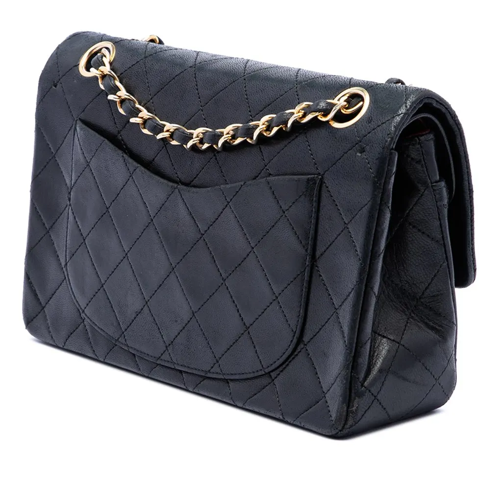 Chanel Small Classic Lambskin Double Flap Black Leather Very good - Back View