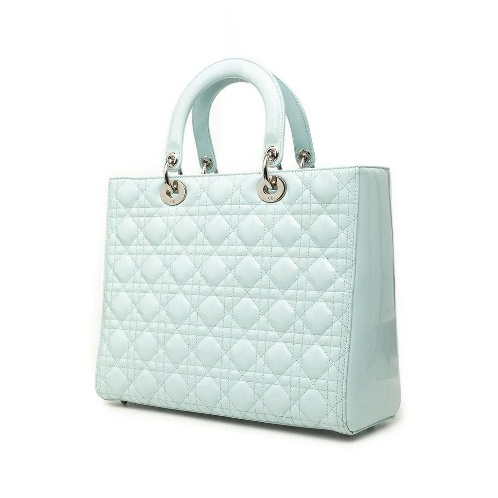 Dior Large Patent Cannage Lady Dior Blue Leather Good - Back View