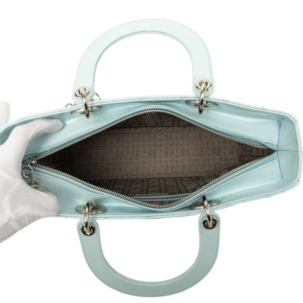 Dior Large Patent Cannage Lady Dior Blue Leather Good - Model View