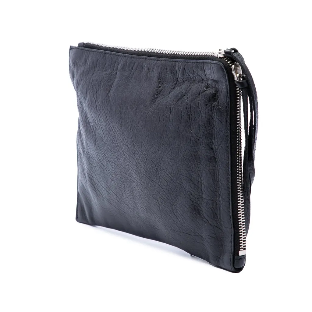 Balenciaga Lambskin Motocross Classic Zip Around Flat Clutch Black Leather Very good - Back View