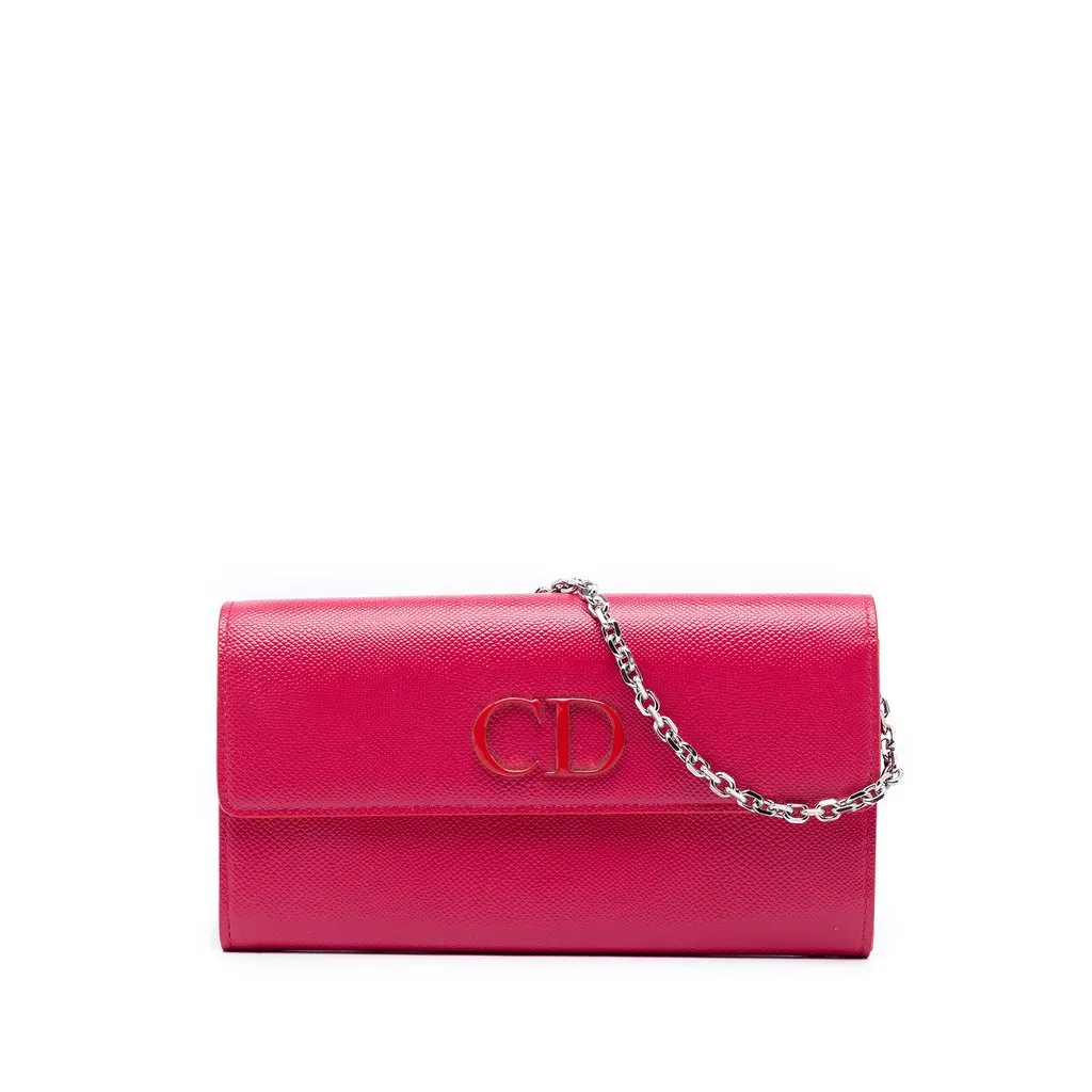 Dior Grained Patent Mania Rendez Vouz Wallet on Chain Pink Leather Very good - Front View