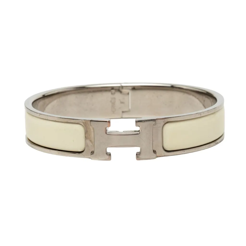 Hermès Narrow Enamel Clic H Bracelet PM White Enamel Very good - Front View