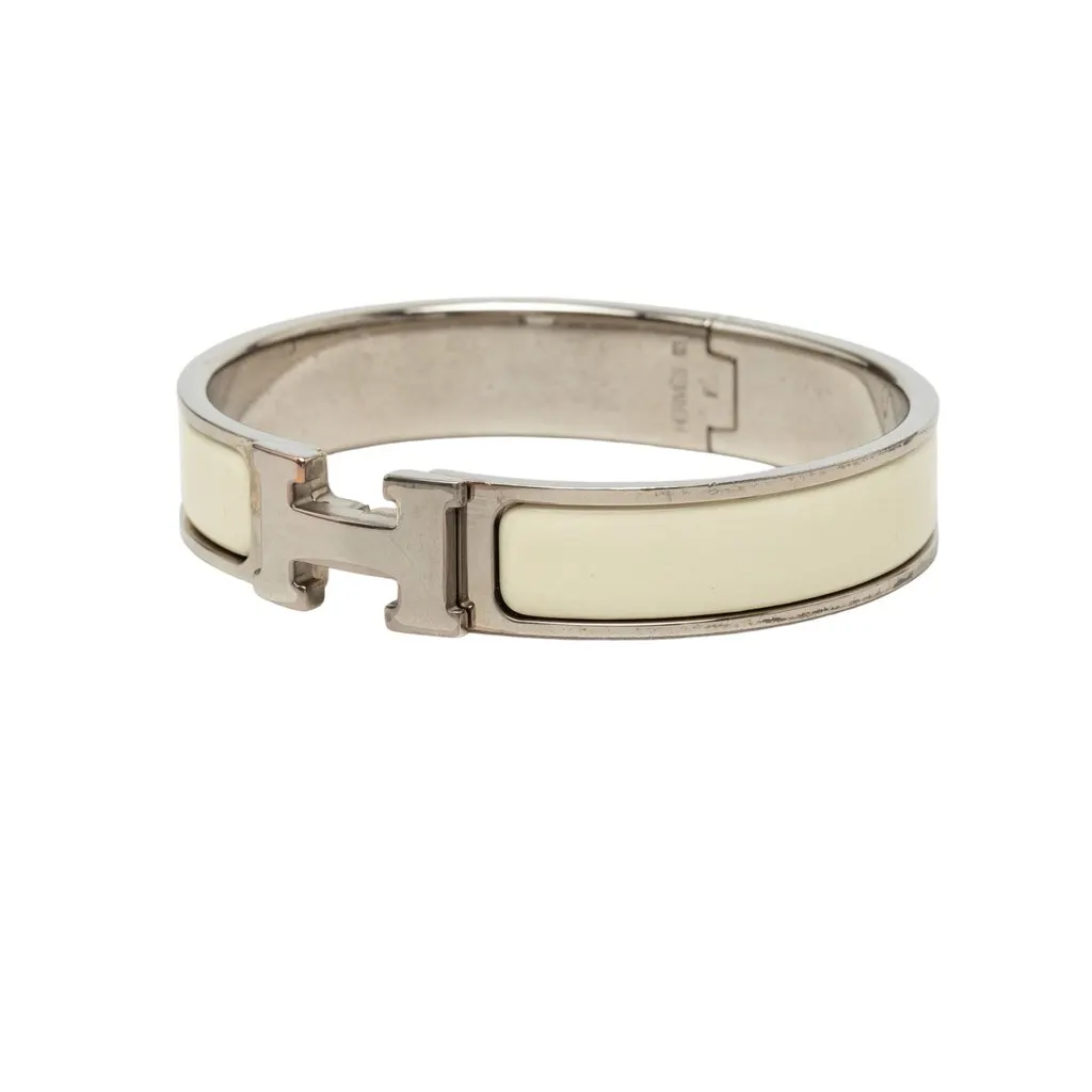 Hermès Narrow Enamel Clic H Bracelet PM White Enamel Very good - Back View
