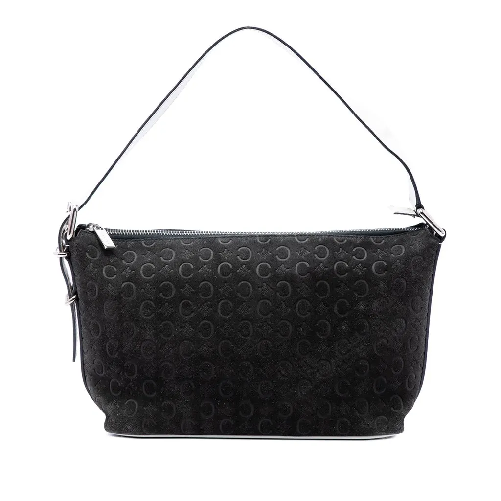 Celine C Macadam Suede Shoulder Bag Black Suede Good - Front View