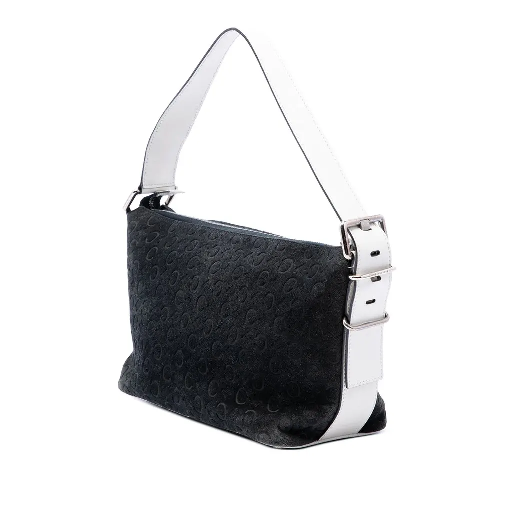 Celine C Macadam Suede Shoulder Bag Black Suede Good - Back View