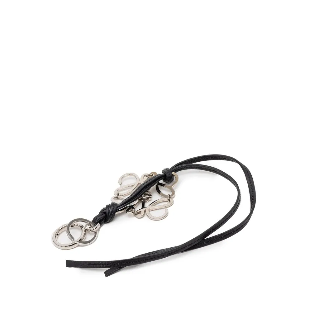 Loewe Brass and Calfskin Anagram Key Ring and Bag Charm Black Leather Very good - Back View