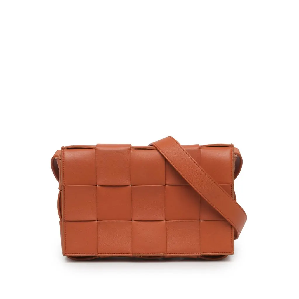 Bottega Veneta Small Nappa Intrecciato Cassette Crossbody Orange Leather Very good - Front View
