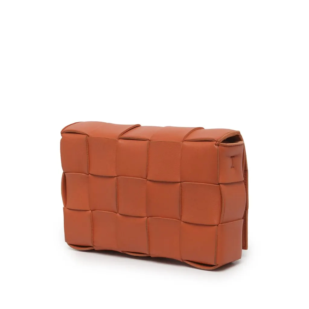 Bottega Veneta Small Nappa Intrecciato Cassette Crossbody Orange Leather Very good - Back View