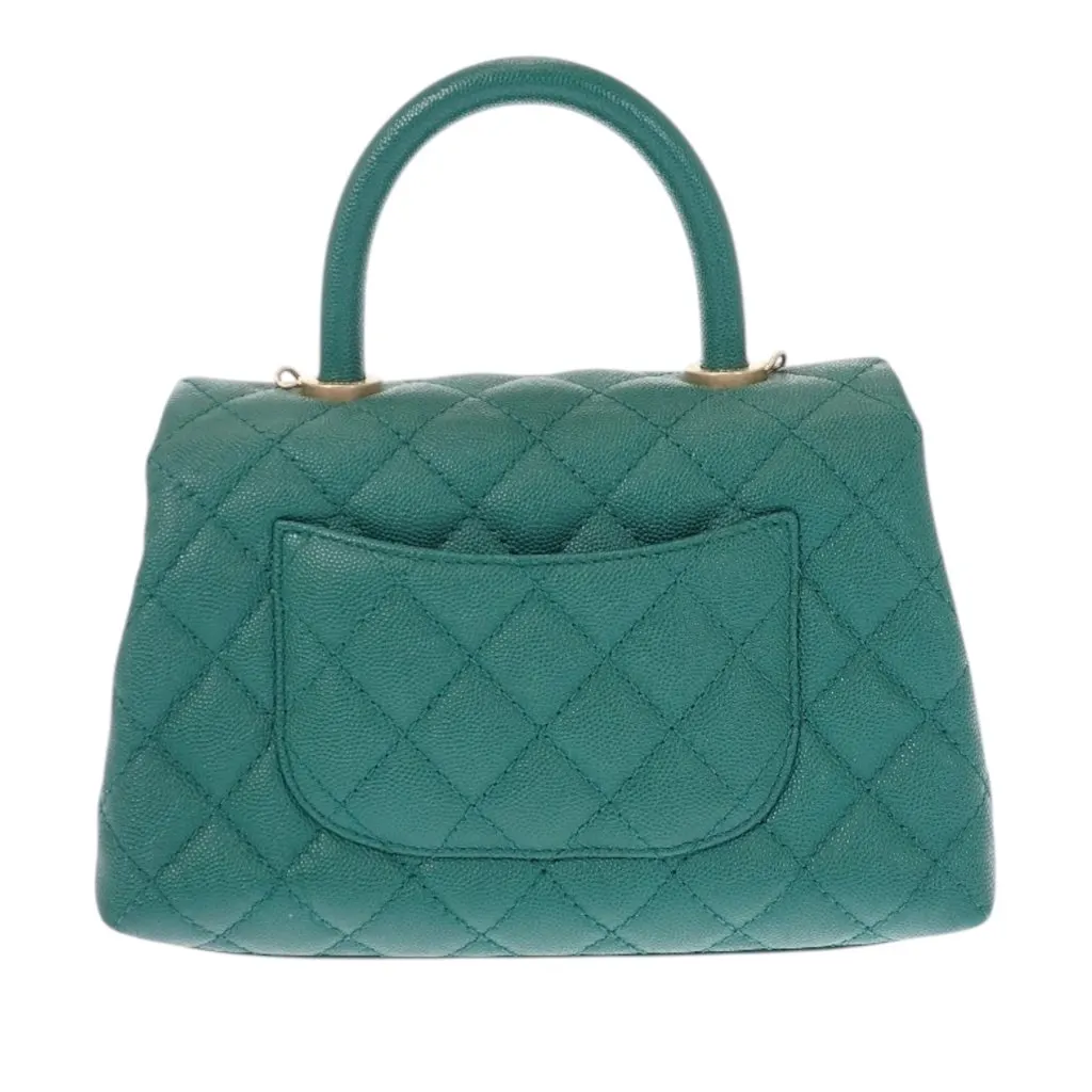 Chanel Mini Quilted Caviar Coco Top Handle Bag Green Leather Very good - Back View
