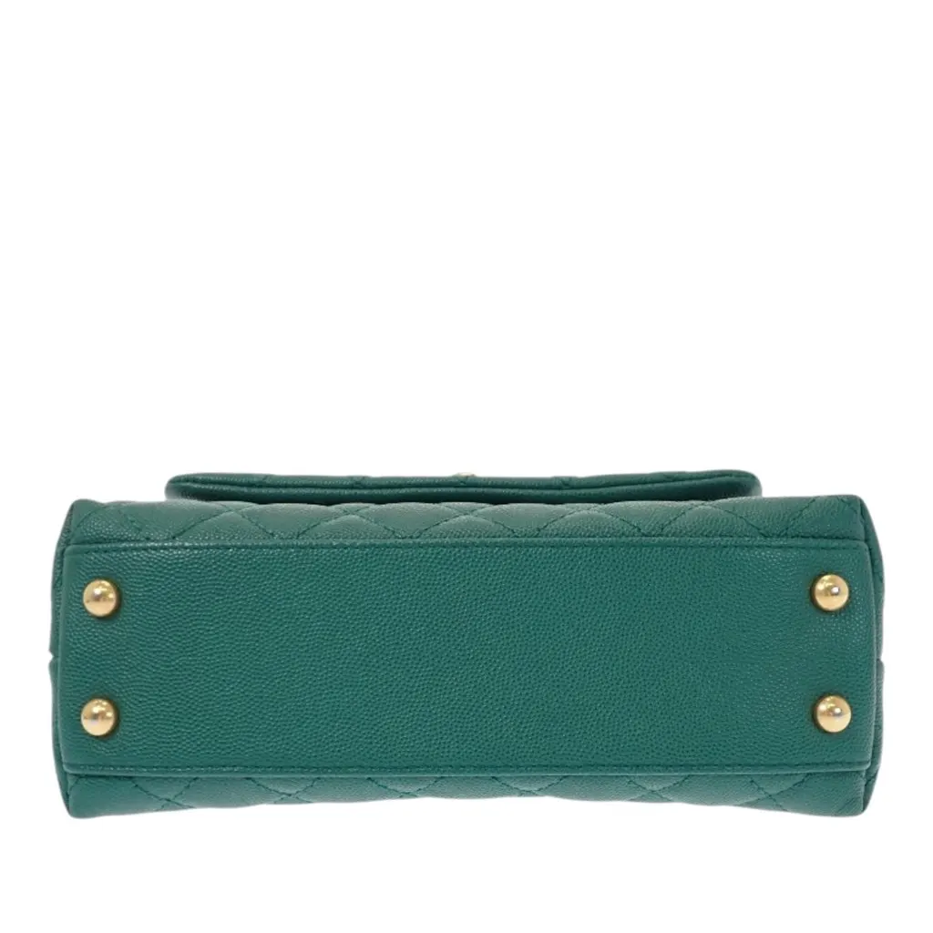 Chanel Mini Quilted Caviar Coco Top Handle Bag Green Leather Very good - Inside View