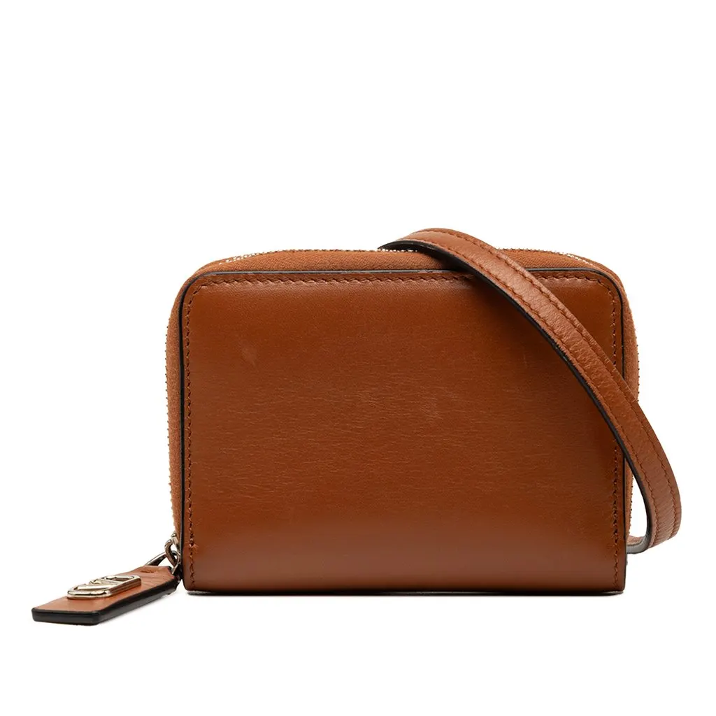 Valentino Leather VLogo Wallet On Strap Brown Leather Very good - Front View