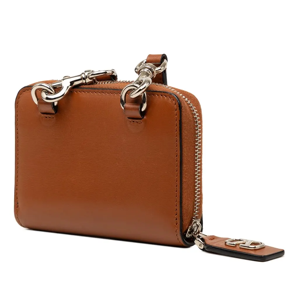 Valentino Leather VLogo Wallet On Strap Brown Leather Very good - Back View