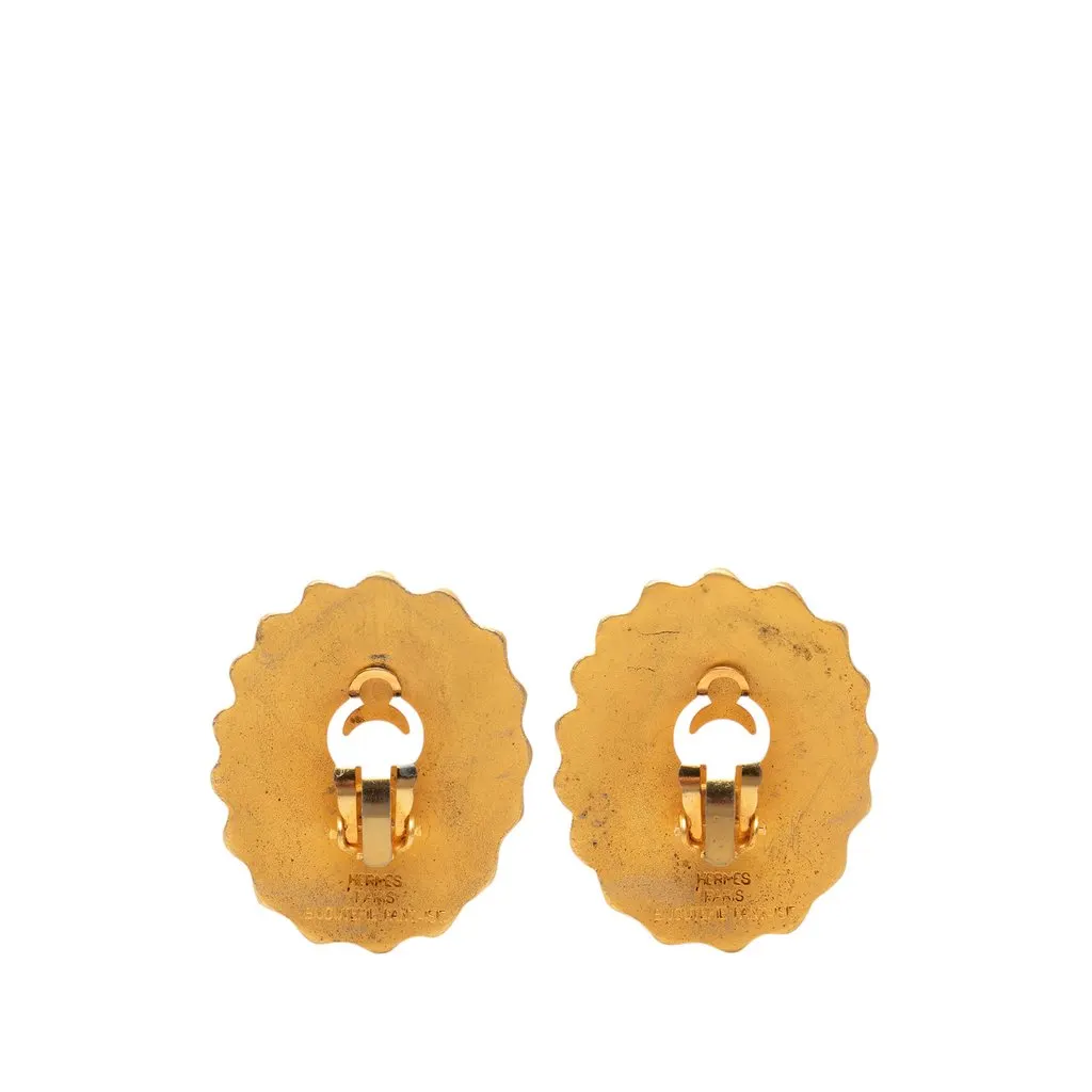 Hermès Gold Plated Sun Clip On Earrings Gold Metal Very good - Back View