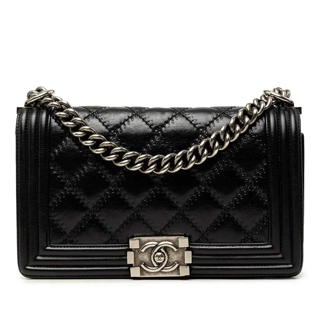 Chanel Old Medium Quilted Lambskin Double Stitch Boy Flap
