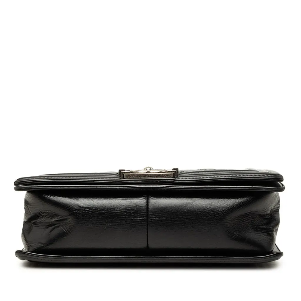 Chanel Old Medium Quilted Lambskin Double Stitch Boy Flap Black Leather Very good - Inside View