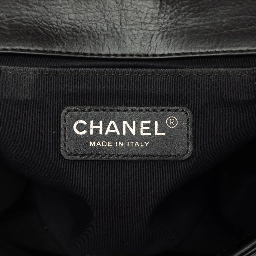Chanel Old Medium Quilted Lambskin Double Stitch Boy Flap Black Leather Very good - Box View