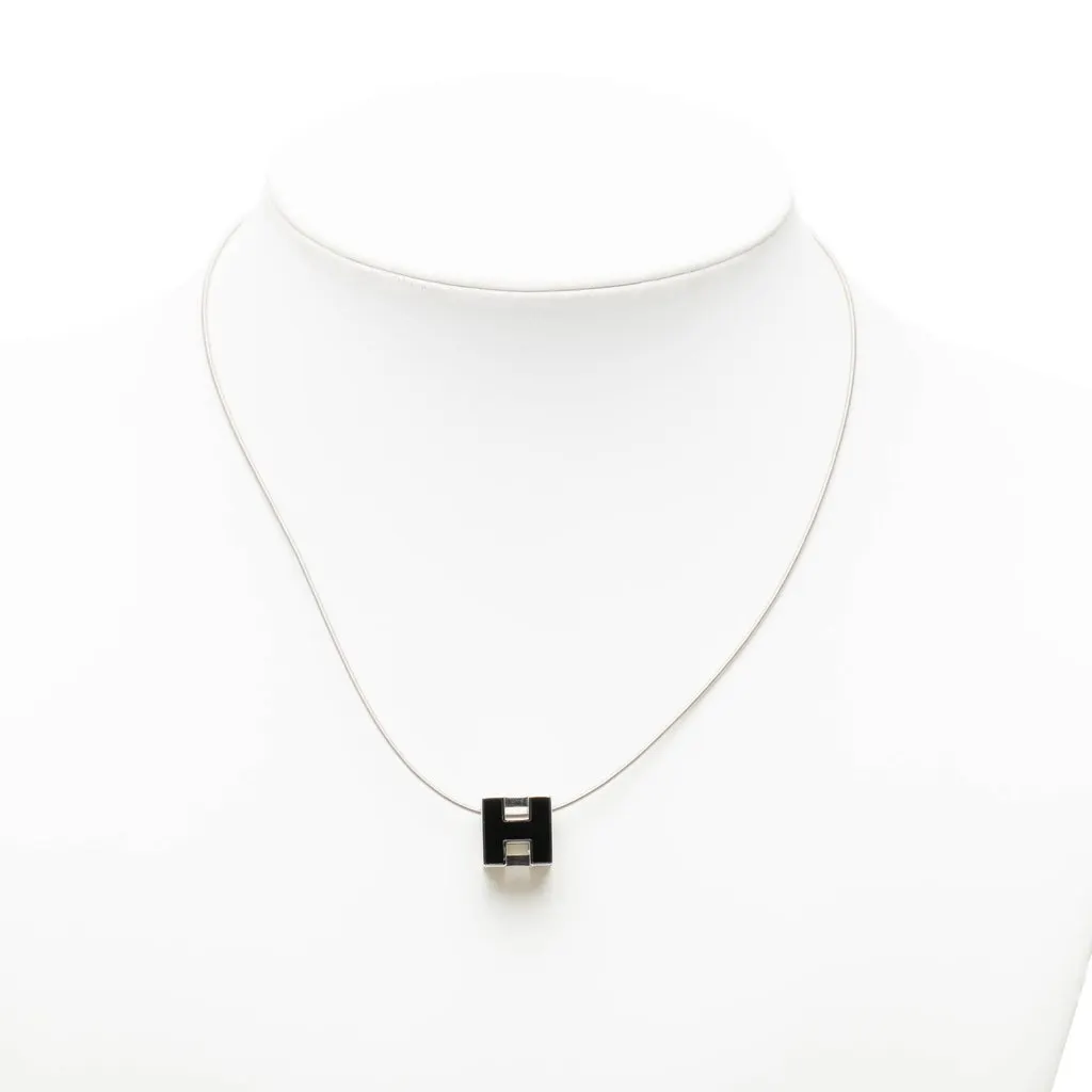 Hermès Palladium Plated Enamel Cage D H Pendant Necklace Silver Metal Very good - Box View