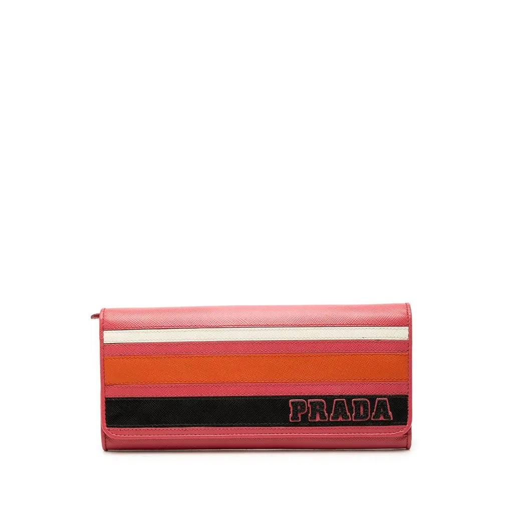 Prada Multicolor Saffiano Lux Continental Wallet Pink Leather Good - Front View