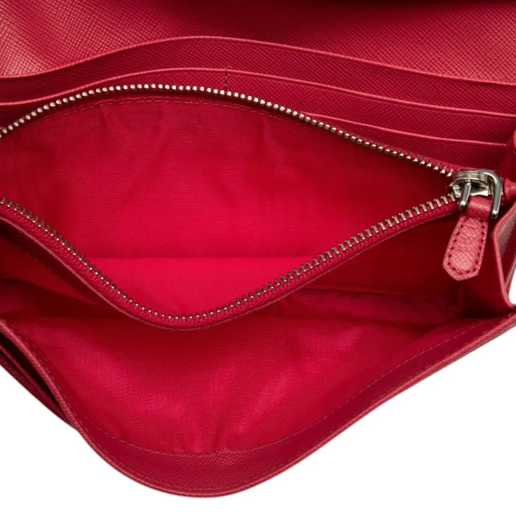 Prada Multicolor Saffiano Lux Continental Wallet Pink Leather Good - Model View