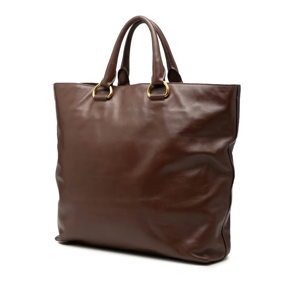 Prada Soft Calf Open Convertible Tote Brown Leather Very good - Back View