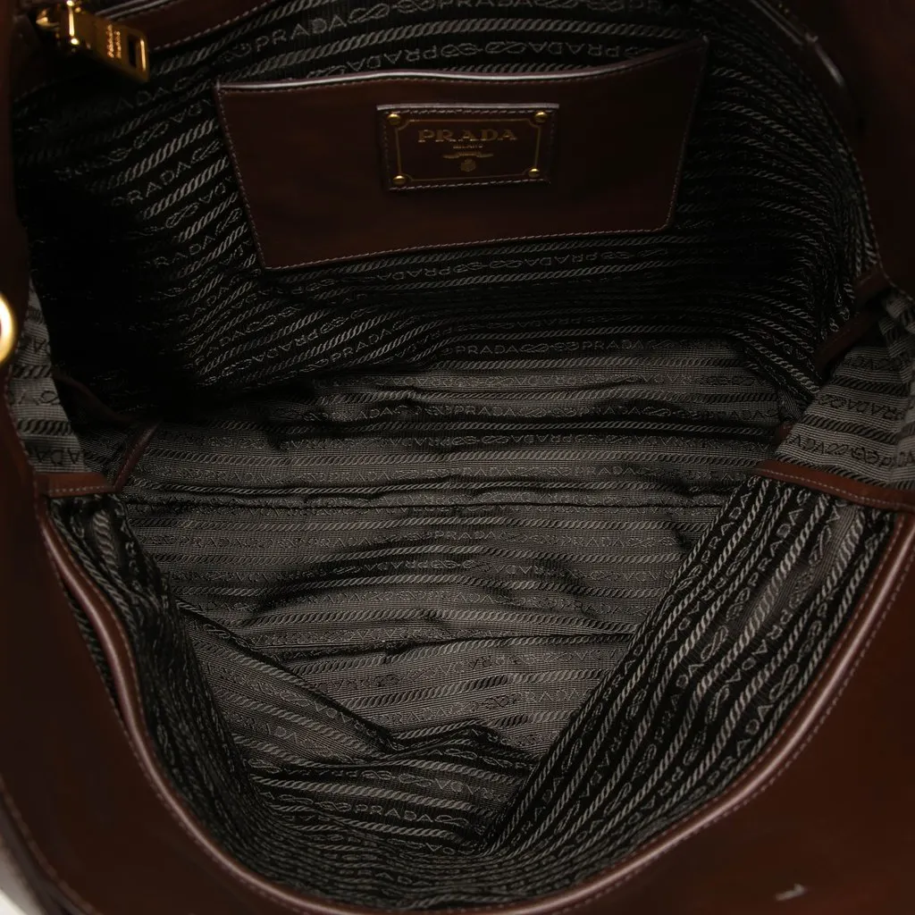 Prada Soft Calf Open Convertible Tote Brown Leather Very good - Model View
