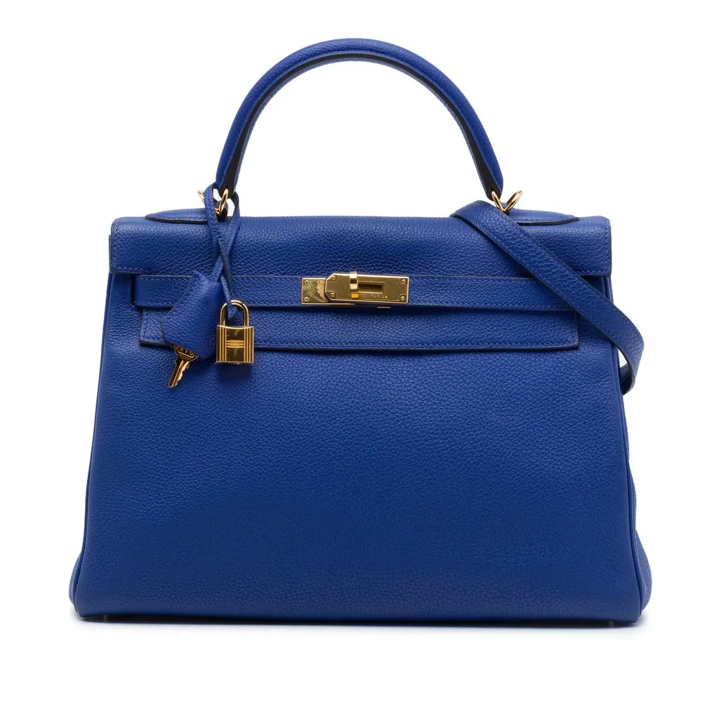 Hermès Togo Kelly II Retourne 32 Blue Leather Very good - Front View