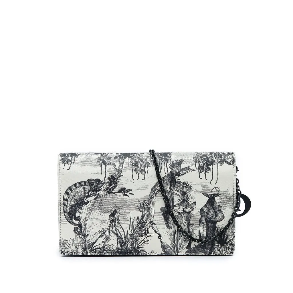 Dior Calfskin Toile De Jouy Carnivora Wallet On Chain White Leather Very good - Front View